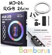 Разноцветная кольцевая лампа RGB MJ26 диаметром 26 см с держателем для телефона и штативом | фото №0