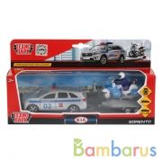 ТМ ТЕХНОПАРК. МАШИНЫ МЕТАЛЛ.KIA SORENTO PRIME ПОЛИЦИЯ 12СМ ИНЕРЦ.+МОТОЦИКЛ 7,5CM В КОР. в кор.2*12шт | фото №0