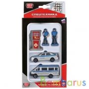 НАБОР ИЗ 2-Х МАШИН "ТЕХНОПАРК" МЕТАЛЛ. ПОЛИЦИЯ 7СМ, С ФИГУРКАМИ И АКСЕСС. В РУСС. КОР. в кор.2*24наб | фото №0