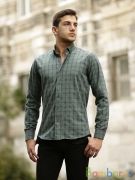 Damon / Полуприталенная зеленая рубашка | фото №0