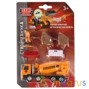 НАБОР "СТРОЙТЕХНИКА" "ТЕХНОПАРК" МЕТАЛЛ. БЕТОНОМЕШАЛКА 13СМ, ФИГУРКА, ЗНАКИ НА БЛИСТЕРЕ в кор.8*6шт | фото №0