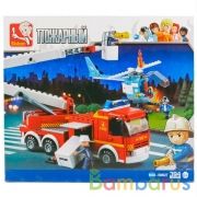 Конструктор пласт. машина пожарная+вертолет с фигурками, 394дет. в русс. кор. 33*28*6,5см в кор.16шт | фото №0