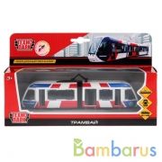 МОДЕЛЬ "ТЕХНОПАРК" МЕТАЛЛ. ИНЕРЦ. ТРАМВАЙ НОВЫЙ С ГАРМОШКОЙ 19СМ, ОТКРЫВ. ДВЕРИ В КОР. в кор.2*24шт | фото №0