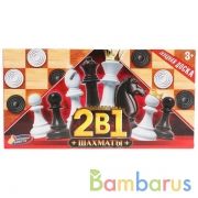 Шахматы деревянные с пласт.фиг., 2в1 (шахматы+шашки), 24,5*12,7*3,8см ИГРАЕМ ВМЕСТЕ в кор.120шт | фото №0