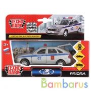 Машина металл  LADA Priora хэтчбек полиция 12см, открыв. двери, инерц. в кор. Технопарк в кор.2*24шт | фото №0