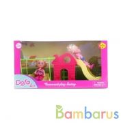 НАБОР ИЗ 2-Х КУКОЛ, С ГОРКОЙ И КАЧЕЛЯМИ, ЦВЕТ В АССОРТ. В КОР. в кор.24наб | фото №0