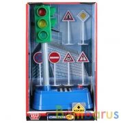 Светофор на батарейках свет+звук 21см, дорожные знаки в русс. кор. Технопарк в кор.2*12шт | фото №0