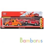 МАШИНА "ТЕХНОПАРК" МЕТАЛЛ. ИНЕРЦ. ЭВАКУАТОР АВАРИЙНАЯ СЛУЖБА С МАШИНКОЙ, СВЕТ+ЗВУК В КОРв кор.2*12шт | фото №0