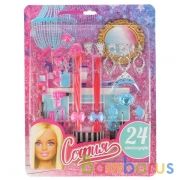 Аксессуары для кукол 24 акс:серьги,ожерелья,пряди,фен и др. КАРАПУЗ в кор.64шт | фото №0