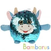 Игрушка мягкая корова из пайеток бирюзовая 17см, без чипа, в пак. Мульти-пульти в кор.60шт | фото №0