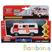 Машина металл свет-звук UAZ 39625 СКОРАЯ ПОМОЩЬ 11 см, дв.,баг., инер., кор. Технопарк в кор.2*24шт | фото №0