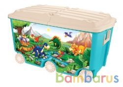 ЯЩИК ДЛЯ ИГРУШЕК НА КОЛЕСАХ С ДЕКОРОМ, 66,5Л ЦВЕТ ГОЛУБОЙ, 685Х395Х385ММ в кор.3шт | фото №0