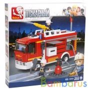 Конструктор пласт. машина пожарная с фигурками, 343дет. в русс. кор. 28*28*5,5см в кор.32шт | фото №0