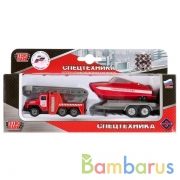 НАБОР "ТЕХНОПАРК" ПОЖАРНАЯ СЛУЖБА, МЕТАЛЛ. УРАЛ С ЛОДКОЙ НА ПРИЦЕПЕ В РУСС. КОР. в кор.2*72шт | фото №0