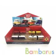 Машина металл ТРАМВАЙ С РЕЗИНКОЙ длина 12 см, в ассорт, откр. дисплей Технопарк уп-12шт в кор.2*8уп | фото №0