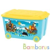 ЯЩИК Д/ИГРУШЕК С АППЛИКАЦИЕЙ НА КОЛЕСАХ 580*390*335ММ, ГОЛУБОЙ в кор.4шт | фото №0