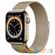 Часы Apple Watch Series 6 GPS + Cellular 40 мм, корпус нержавеющая сталь золото, миланский сетчатый браслет золотой | фото №0