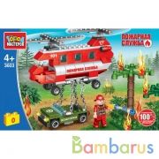 Конструктор ПОЖАРНЫЙ ВЕРТОЛЕТ С ДЖИПОМ, 220 дет. Город мастеров в кор.36шт | фото №0