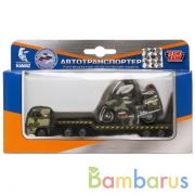 НАБОР "ТЕХНОПАРК" МЕТАЛЛ. КАМАЗ ПЕРЕВОЗЧИК С МОТОЦИКЛОМ НА ПРИЦЕПЕ В РУСС. КОР. в кор.2*72шт | фото №0