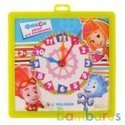 Доска д/рисования "Играем вместе" ФИКСИКИ часы+фломастер, 23.5*22.5см в пак. (русс уп.) в кор.2*72шт | фото №0