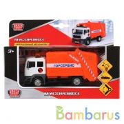 МАШИНА "ТЕХНОПАРК" МЕТАЛЛ. ИНЕРЦ. МУСОРОВОЗ, ГОРСЕРВИС, СВЕТ+ЗВУК В РУСС. КОР. в кор.2*24шт | фото №0