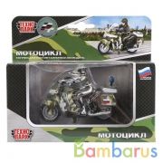 МОТОЦИКЛ "ТЕХНОПАРК" МЕТАЛЛ. ИНЕРЦ. ВОЕННЫЙ, С ФИГУРКОЙ В РУСС. КОР. в кор.2*24шт | фото №0