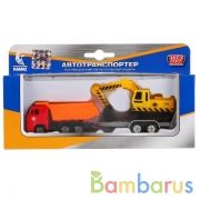 Модели металл набор из 2-х машин 7,5см с прицепом в русс. кор. Технопарк в кор.2*72наб | фото №0