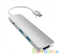 Переходник Satechi Slim Aluminum Type-C Multi-Port Adapter USB Type-C, 2хUSB 3.0, 4K HDMI (Серебряный) | фото №0