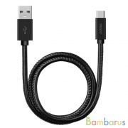 Дата-кабель Leather USB - Type-C, алюминий/экокожа, 1.2м, черный, Deppa | фото №0