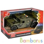 Машина свет+звук "ВОЕННЫЙ ДЖИП" 23,5см, пласт, отк. двери, инерц. в кор. Технопарк в кор.24шт | фото №0
