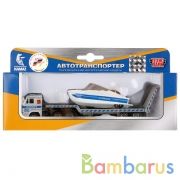 МАШИНА "ТЕХНОПАРК" МЕТАЛЛ. КАМАЗ ТРАНСПОРТЕР ПОЛИЦИЯ С ЛОДКОЙ В РУСС. КОР. в кор.2*72шт | фото №0