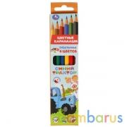 Цветные карандаши Синий ТРАКТОР 6цв, трёхгран, синий трактор Умка в кор.20*24шт | фото №0