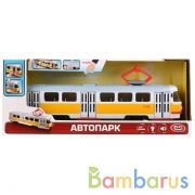 Машина инерц трамвай свет+звук, руссифиц., открыв. двери, в ассорт. в русс. кор. в кор.24шт | фото №0