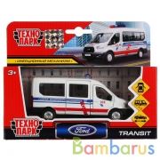 Машина металл FORD Transit скорая 12см, открыв. двери, инерц. в кор. Технопарк в кор.2*24шт | фото №0