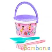 НАБОР DISNEY «ФЕИ» №7: ВЕДРО СРЕДНЕЕ С НАКЛЕЙКОЙ, СИТЕЧКО, ЛОПАТКА, ГРАБЕЛЬКИ в кор.20шт | фото №0