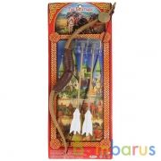 ЛУК "ИГРАЕМ ВМЕСТЕ" "ТРИ БОГАТЫРЯ" СО СТРЕЛАМИ НА ПРИСОСКАХ НА КАРТ. 57,3*22*3СМ в кор.2*36шт | фото №0