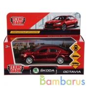 Машина металл SKODA OCTAVIA ХРОМ 12 см, двери, багаж, инерц, красный, кор. Технопарк в кор.2*36шт | фото №0