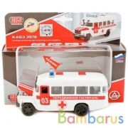 Машина металл свет-звук КАВЗ 3976 госпит., 14см, кап, дв., баг., инер., кор. Технопарк в кор.2*24шт | фото №0