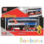 АВТОБУС "ТЕХНОПАРК" МЕТАЛЛ. ИНЕРЦ. ДВУХЭТАЖНЫЙ СВЕТ+ЗВУК, ОТКРЫВ. ДВЕРИ В РУСС.КОР.16СМ в кор.2*24шт | фото №0