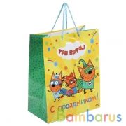 Пакет подарочный глянцевый ТРИ КОТА. С ПРАЗДНИКОМ! 26*32*14см в пак. Играем вместе уп-12шт в кор.6уп | фото №0