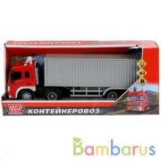 Машина свет+звук "КОНТЕЙНЕРОВОЗ" 37см, пласт., открыв. двери, инерц. Технопарк в кор.18шт | фото №0