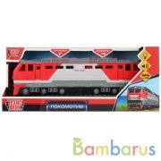 Модель пластик свет-звук ТЕПЛОВОЗ 30 см, двери, 4 кноп, инерц, красн, кор. Технопарк в кор.24шт | фото №0