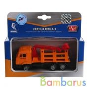 ТЕХНОПАРК. КАМАЗ. МЕТАЛЛ.МОДЕЛЬ ЛЕСОВОЗ 12СМ, ИНЕРЦ., ОТКРЫВ. ДВЕРИ В РУСС. КОР. в кор.2*24шт | фото №0