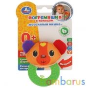 Текстильная игрушка погремушка на прорезывателе мишка на карт. в пак. (русс. уп.) "Умка" в кор.420шт | фото №0