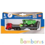 МАШИНА "ТЕХНОПАРК" МЕТАЛЛ. КАМАЗ ТРАНСПОРТЕР С ДОП. МАШИНКОЙ 7,5СМ В РУСС. КОР. в кор.2*72шт | фото №0