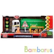 Машина свет+звук "мусоровоз" 23см, пластик, инерц, светофор+знаки в кор. Технопарк в кор.2*12шт | фото №0