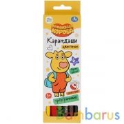 Цветные карандаши Оранжевая корова 6цв, трёхгран толстые в кор. Умка в кор.12*24шт | фото №0