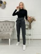 Темно серые женские джинсы MOM с лайкрой  | фото №0