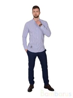  Мужская Рубашка Damon Бело-синяя в полоску