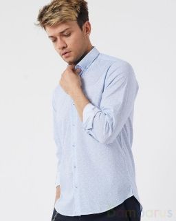 Бело-синяя Прямая мужская турецкая Рубашка Damon